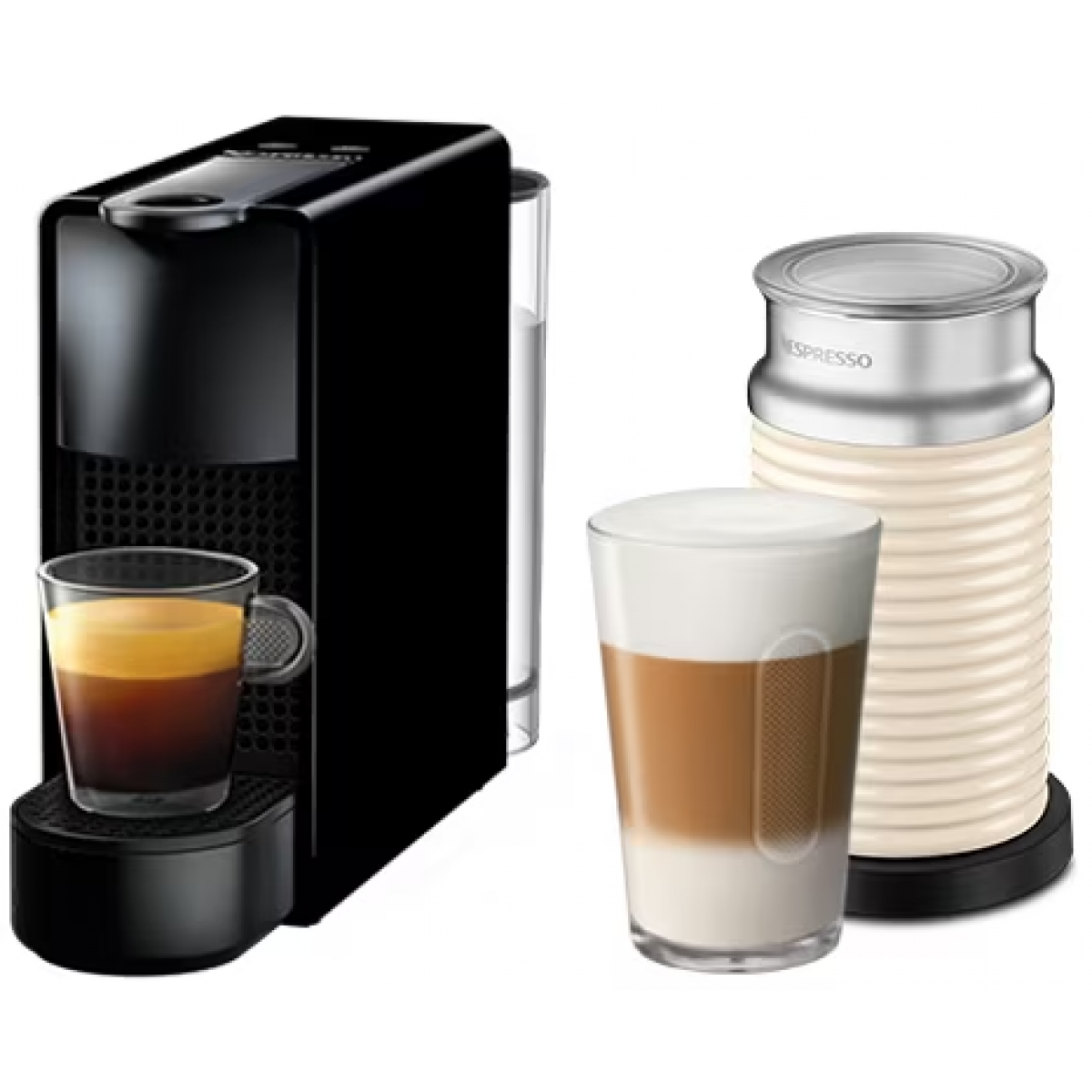 NESPRESSO Essenza Mini 19巴 粉囊咖啡機連Aeroccino3 (鋼琴黑, 白色奶泡機)
