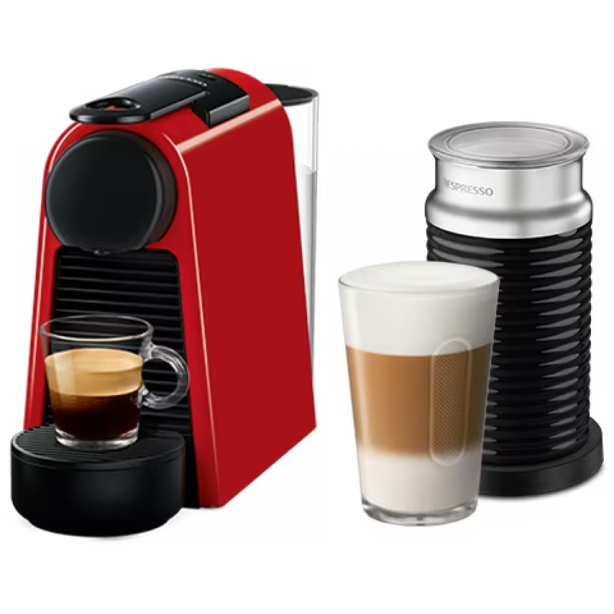NESPRESSO Essenza Mini 19巴 粉囊咖啡機連Aeroccino3 (寶石紅, 黑色奶泡機)