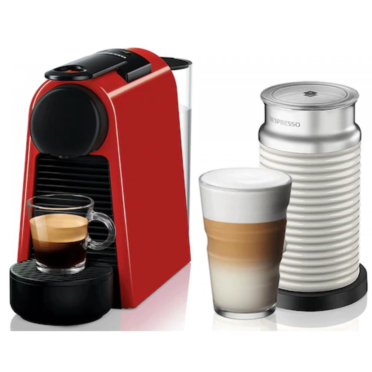 NESPRESSO Essenza Mini 19巴 粉囊咖啡機連Aeroccino3 (寶石紅, 白色奶泡機)