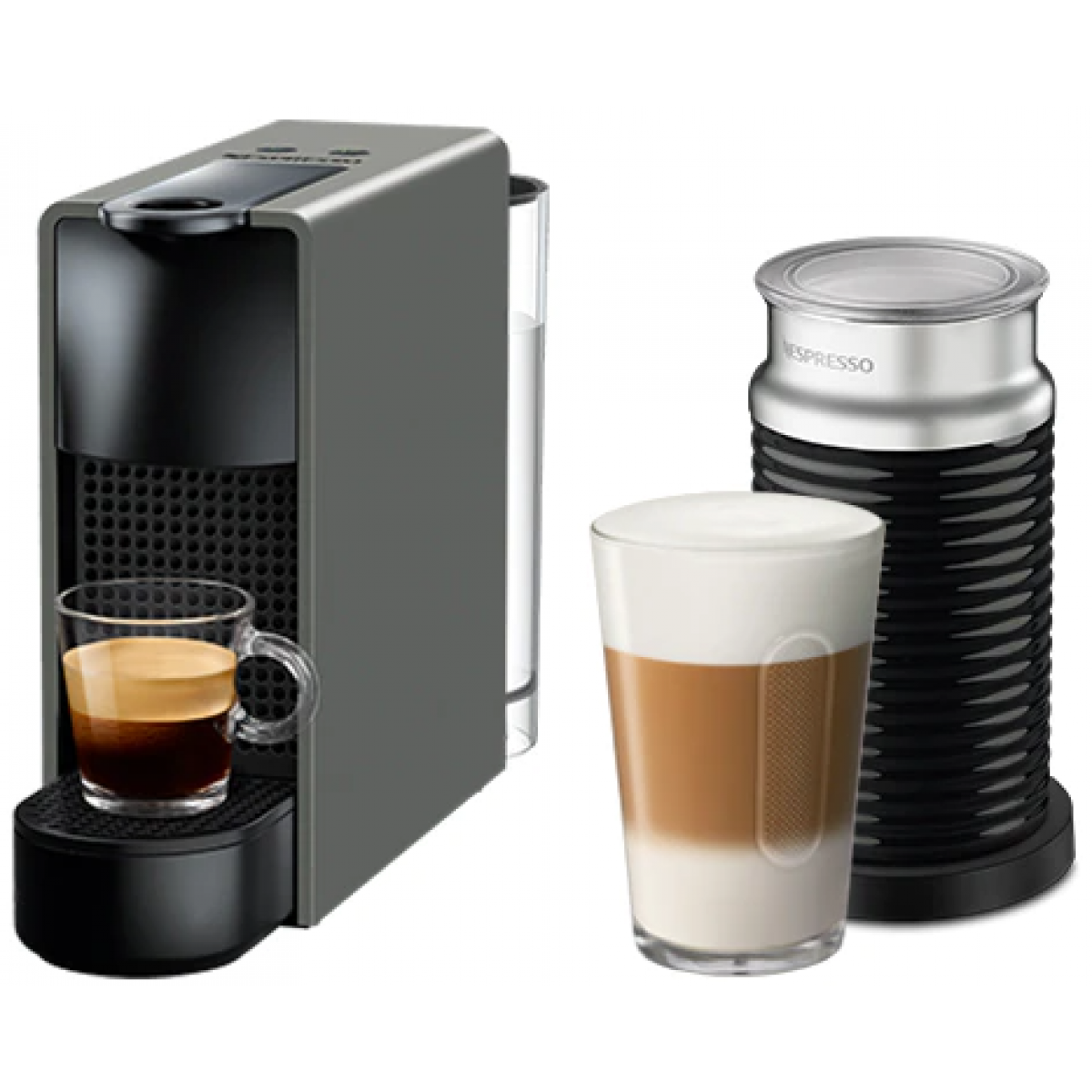 NESPRESSO Essenza Mini 19巴 粉囊咖啡機連Aeroccino3 (深灰色, 黑色奶泡機)
