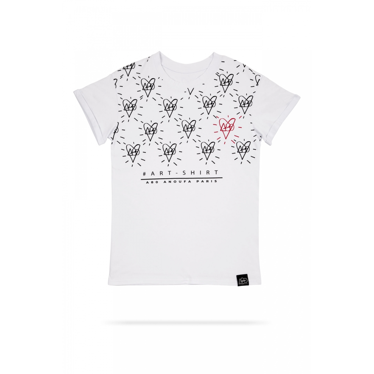 A80TW1 - HEART ALLOVER 愛心圖案短袖上衣 (黑紅色)