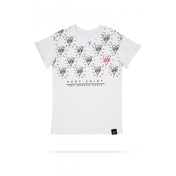 A80TW1 - HEART ALLOVER 愛心圖案短袖上衣 (黑紅色)