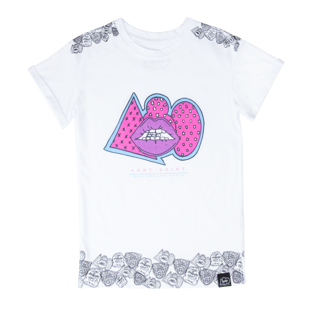 A80TW1 - A80 LIPS 嘴唇圖案短袖上衣 (藍粉色)