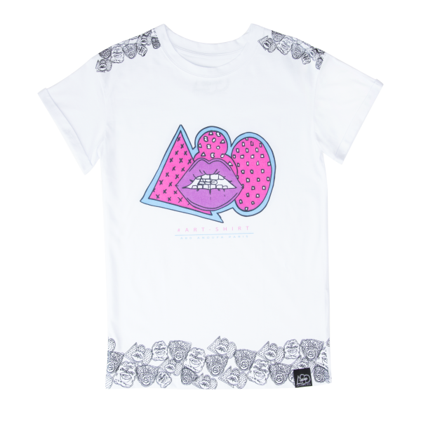 A80TW1 - A80 LIPS 嘴唇圖案短袖上衣 (藍粉色)