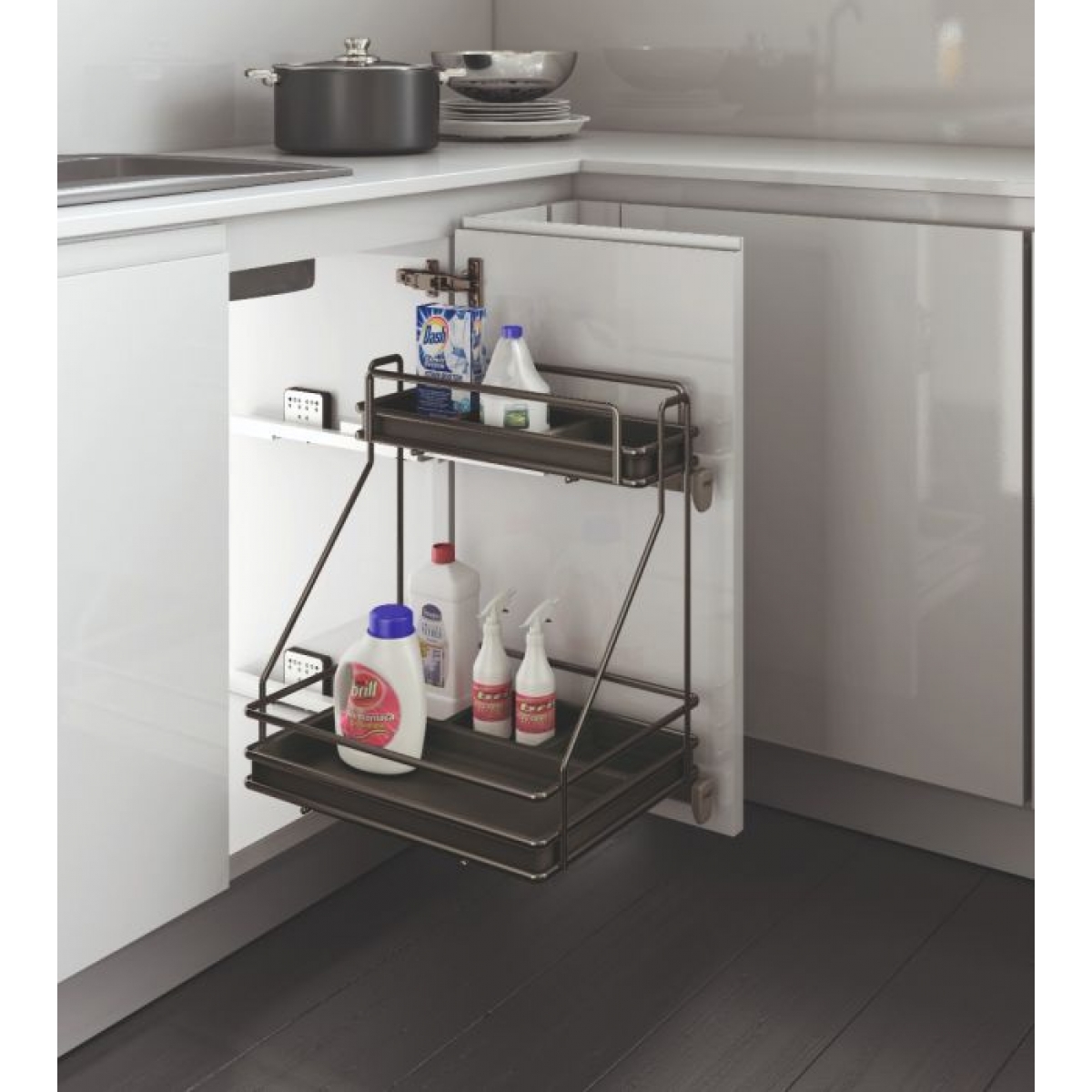 Inoxa 5107E/SX 左側下水道清潔用品籃 (承重15公斤)