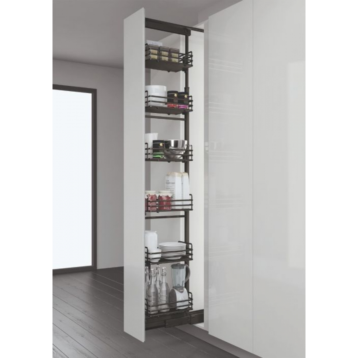 Inoxa 附金屬導軌可抽取式立柱 150mm櫃體 5籃 承重115公斤