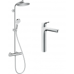Hansgrohe 31531+27267 Focus 高身單把手面盆龍頭 + Crometta S 淋浴花灑 附恆溫器