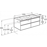 Roca The Gap 一體式雙面盆+四抽屜面盆櫃套裝 (白色) (1205x460mm)
