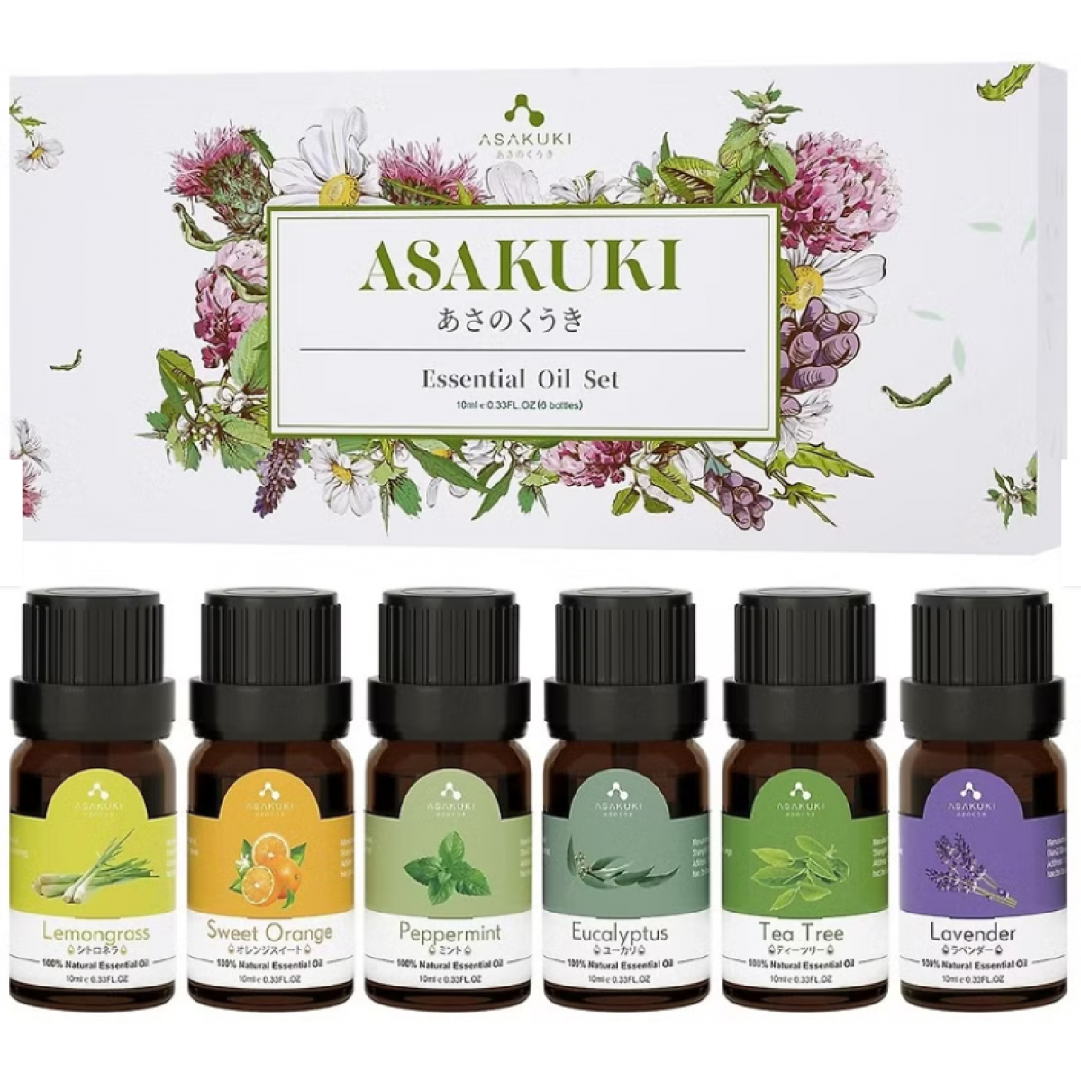 Asakuki TOP 6 植物香薰精油套裝 (10ml x 6) | 芬芳清爽