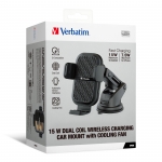 Verbatim 66896 15W Dual Coil Wireless Charging Car Mount with Cooling Fan