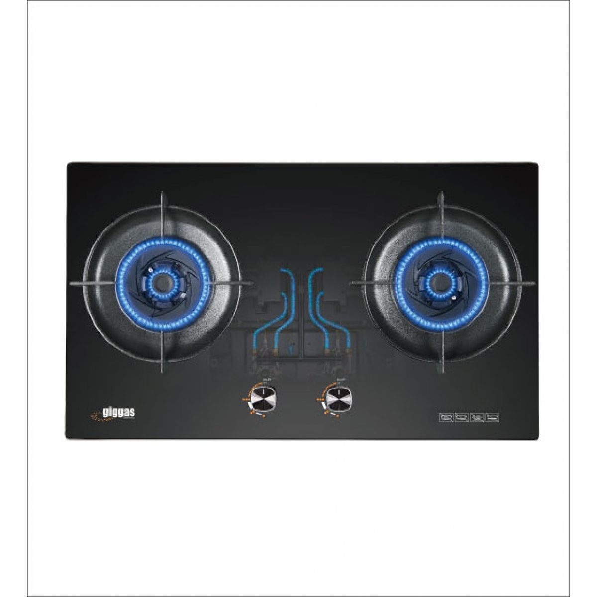 GIGGAS 上將 GA-980J(TG) 雙頭嵌入式煤氣爐 | 76厘米猛火 | 強化玻璃爐面 | 防風爐架