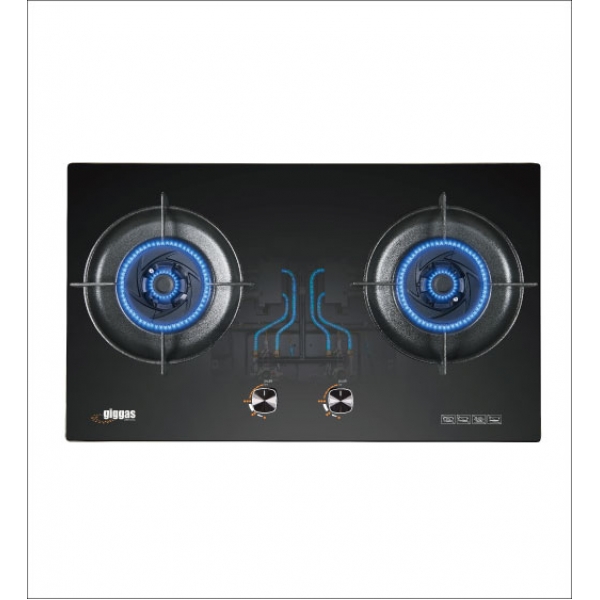 GIGGAS 上將 GA-980J(TG) 雙頭嵌入式煤氣爐 | 76厘米猛火 | 強化玻璃爐面 | 防風爐架