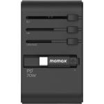 Momax 1-World+ 70W GaN旅行插座 | 內置伸縮USB-C線 | 多國插頭 (黑色)