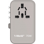 Momax 1-World+ 70W GaN旅行插座 | 內置伸縮USB-C線 | 多國插頭 (灰色)