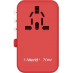 Momax 1-World+ 70W GaN旅行插座 | 內置伸縮USB-C線 | 多國插頭 (紅色)