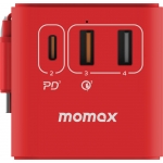 Momax 1-World+ 70W GaN旅行插座 | 內置伸縮USB-C線 | 多國插頭 (紅色)