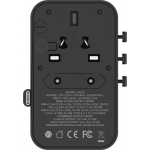 Momax 1-World+ 25W旅行插座 | 內置伸縮USB-C線 | 多國插頭 (黑色)