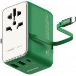Momax UA20UKG 1-World+ 25W 3-插口 內建 USB-C 充電線 + AC 旅行充電插座 (綠色)