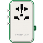 Momax 1-World+ 25W旅行插座 | 內置伸縮USB-C線 | 多國插頭 (綠色)