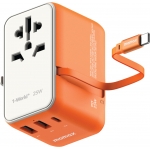 Momax UA20UKM 1-World+ 25W 3-插口 內建 USB-C 充電線 + AC 旅行充電插座 (橙色)