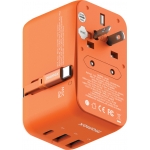 Momax 1-World+ 25W旅行插座 | 內置伸縮USB-C線 | 多國插頭 (橙色)