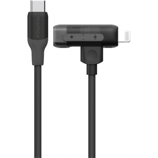 Momax 1-Link Flow Duo 1.5米USB-C to Lightning/USB-C二合一編織線 | Apple MFi認證 (黑色)