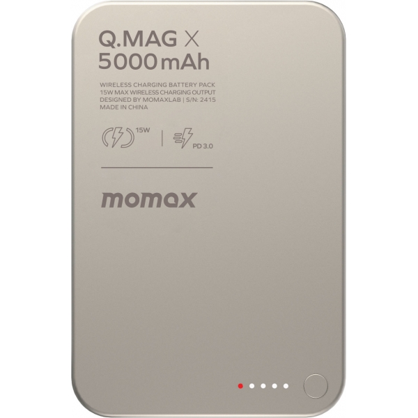 Momax Q.Mag X IP116AE 5000mAh 超薄磁吸流動電源 (鈦色) | 15W無線快充