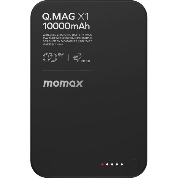 Momax Q.Mag X1 IP117AD 10000mAh 磁吸流動電源 (黑色) | 15W無線快充