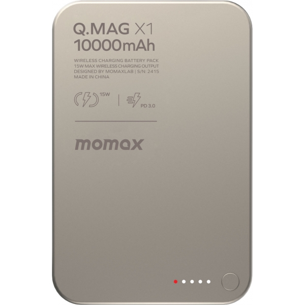 Momax Q.Mag X1 IP117AE 10000mAh 磁吸流動電源 (鈦色) | 15W無線快充