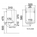 Richford UR602 掛牆尿斗 - 320x310x580mm，頂部/後部入水