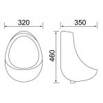 Richford UR608 掛牆尿斗 - 320x350x460mm，頂部入水，底部出水