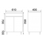 Richford RUS-3306-SV 落地不銹鋼櫃洗手盆 (銀色) - 610x400x850mm，連陶瓷盆