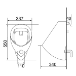 Richford UR628 掛牆尿斗 - 337x340x550mm，後部入水，後部出水