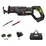 Worx 威克士 WU501 鋰電無碳往復鋸 | 0-3000rpm調速 | 29mm往復行程 (4.0Ah電池x2, 6A充電器)