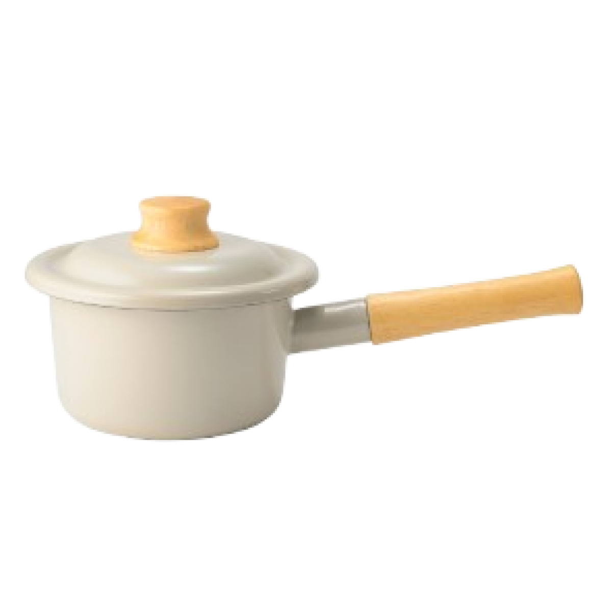 Fujihoro COTTON PLUS 14cm 單柄附蓋琺瑯牛奶鍋 (暖米色) - 日本職人手工、IH兼容