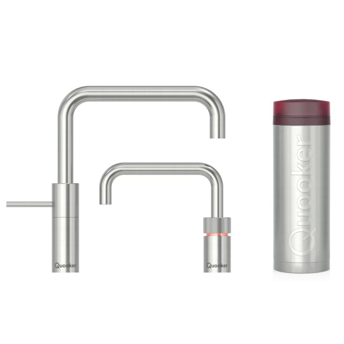 Quooker 3NSRVSTT Nordic Square 一體式雙水龍頭連PRO3滾水水箱 (拉絲不鏽鋼)