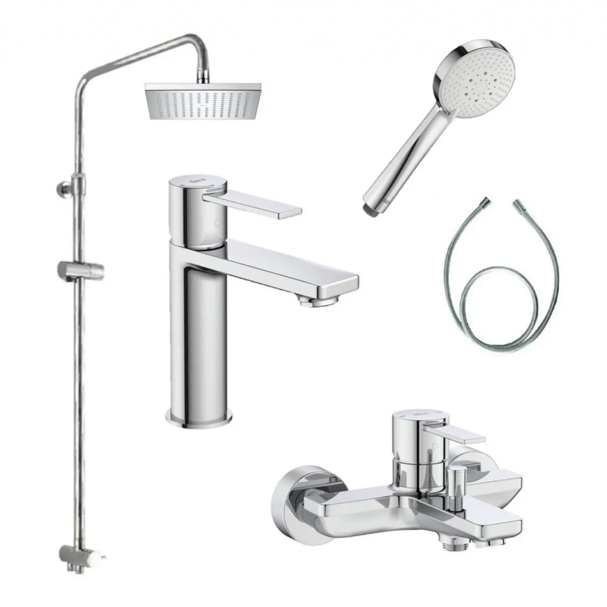 Roca Targa B3: 面盆、浴缸龍頭及方形淋浴花灑套裝