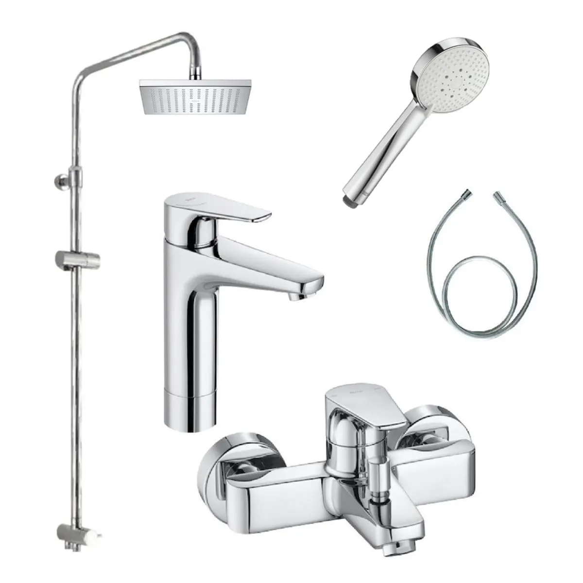 Roca Atlas D5: 面盆、浴缸龍頭及方形淋浴花灑套裝