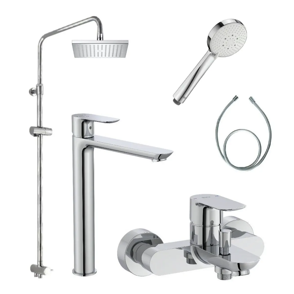 Roca Cala C4: 面盆、浴缸龍頭及方形淋浴花灑套裝