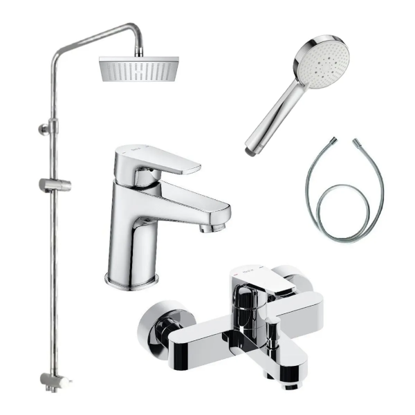 Roca Vela F3: 面盆、浴缸龍頭及方形淋浴花灑套裝