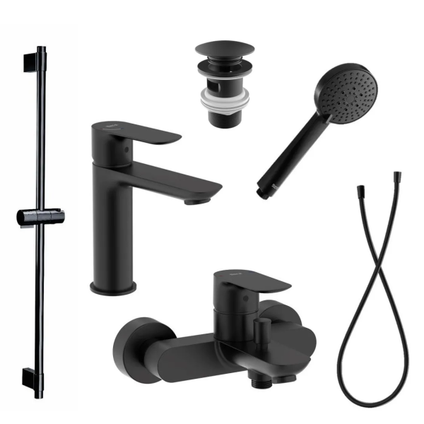 Roca Cala Black J1: 面盆、浴缸龍頭及花灑套裝 (黑色)