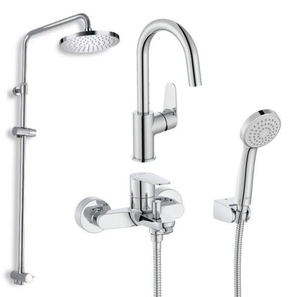 Roca Victoria Plus H4: 面盆、浴缸龍頭及圓形雨淋花灑套裝