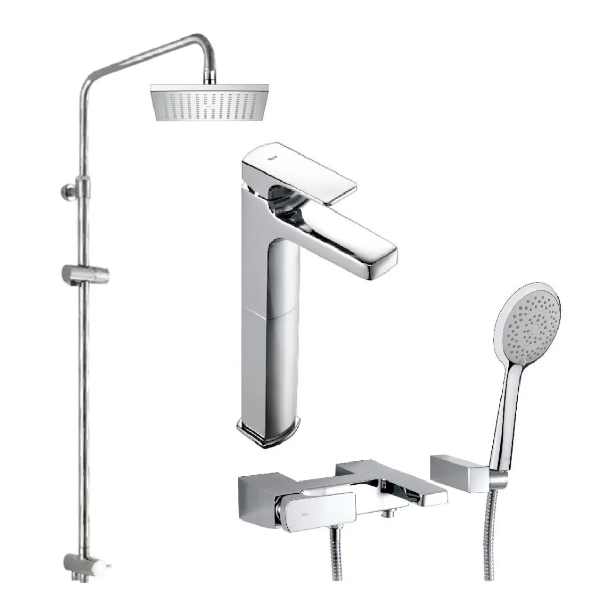 Roca Escuadra DA4: 高身面盆、浴缸龍頭及方形淋浴花灑套裝