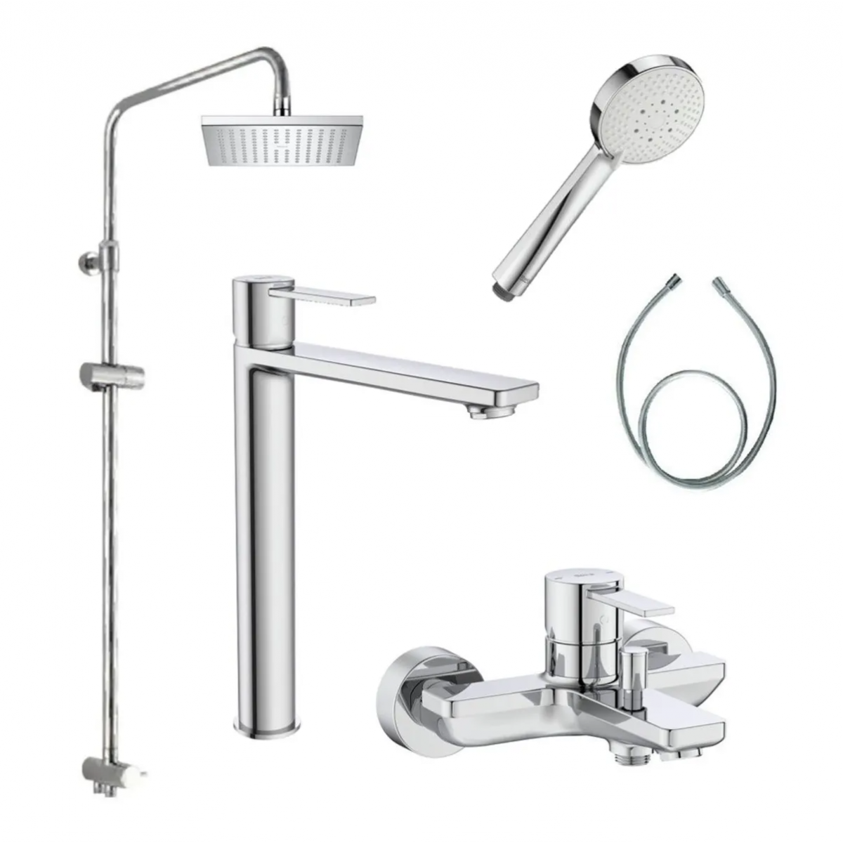 Roca Targa B4: 高身面盆、浴缸龍頭及方形淋浴花灑套裝