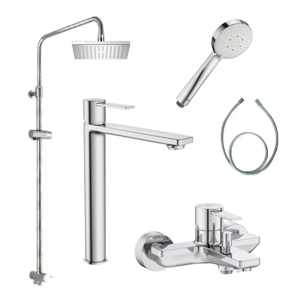 Roca Targa B4: 高身面盆、浴缸龍頭及方形淋浴花灑套裝