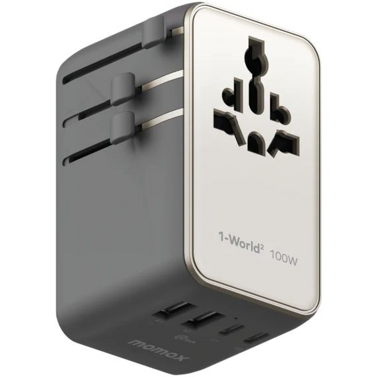 Momax UA23UKL 1-WORLD² 100W GaN全球旅行轉換插座 (鈦色)
