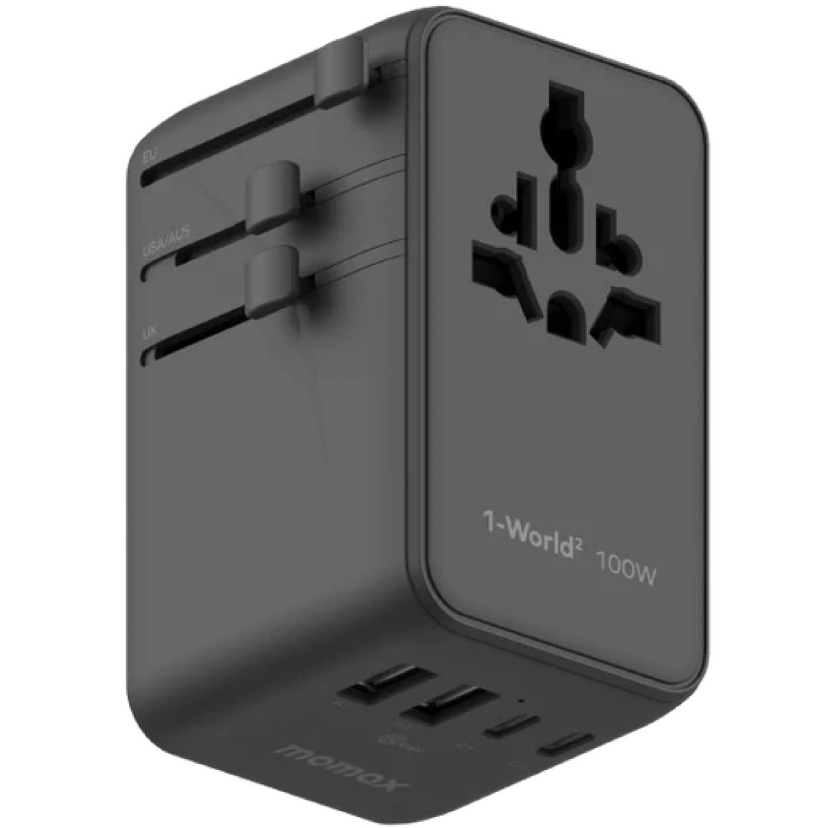 Momax UA23UKD 1-WORLD² 100W GaN全球旅行轉換插座 (黑色)