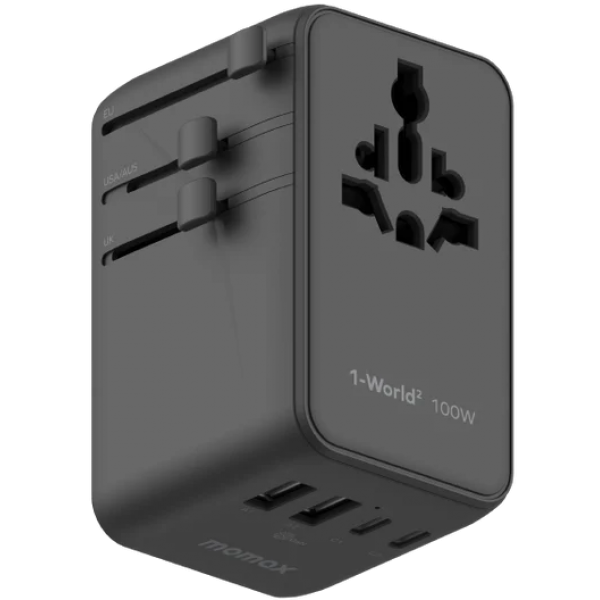 Momax UA23UKD 1-WORLD² 100W GaN全球旅行轉換插座 (黑色)