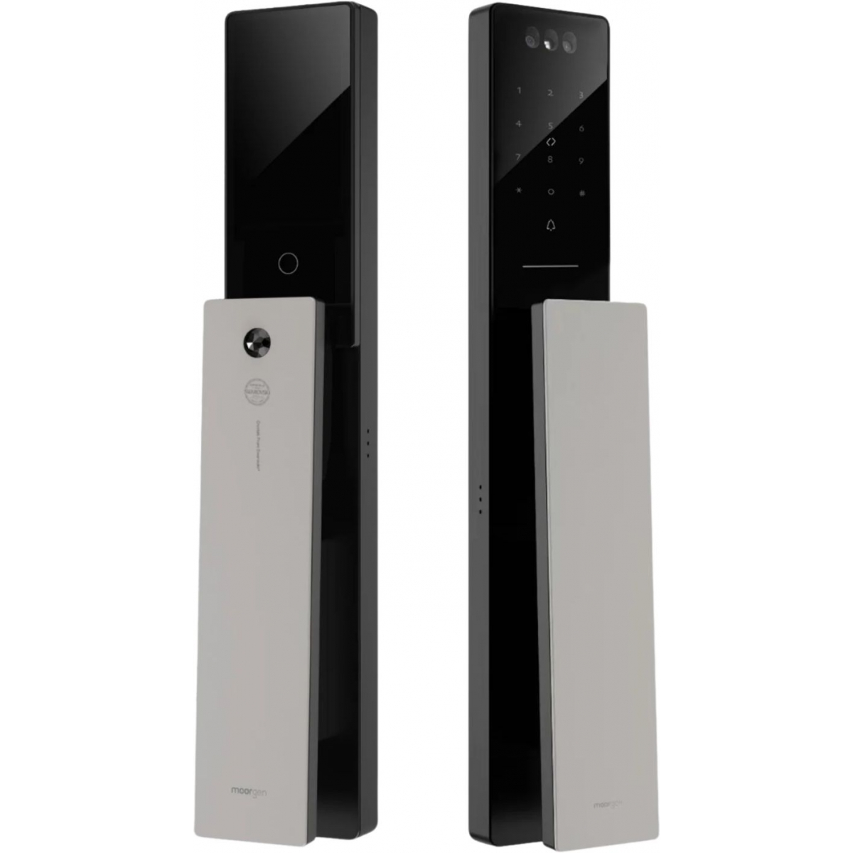 Moorgen T5+系列 Swarovski 黑色水晶按鈕 貓眼智能電子門鎖 (雲母黑/雪花銀把手)