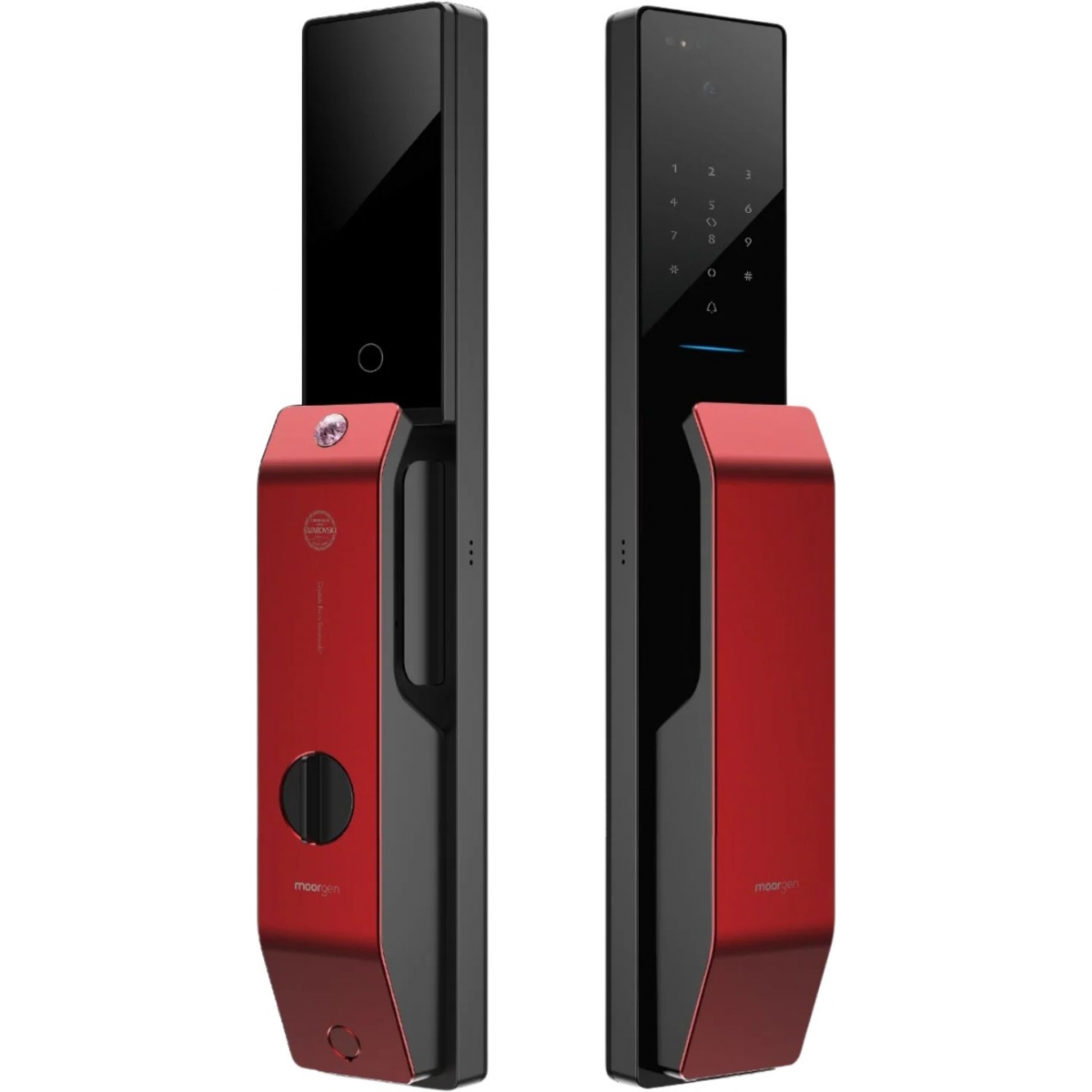 Moorgen T9系列 Swarovski 水晶按鈕 貓眼智能電子門鎖 (法拉利紅)